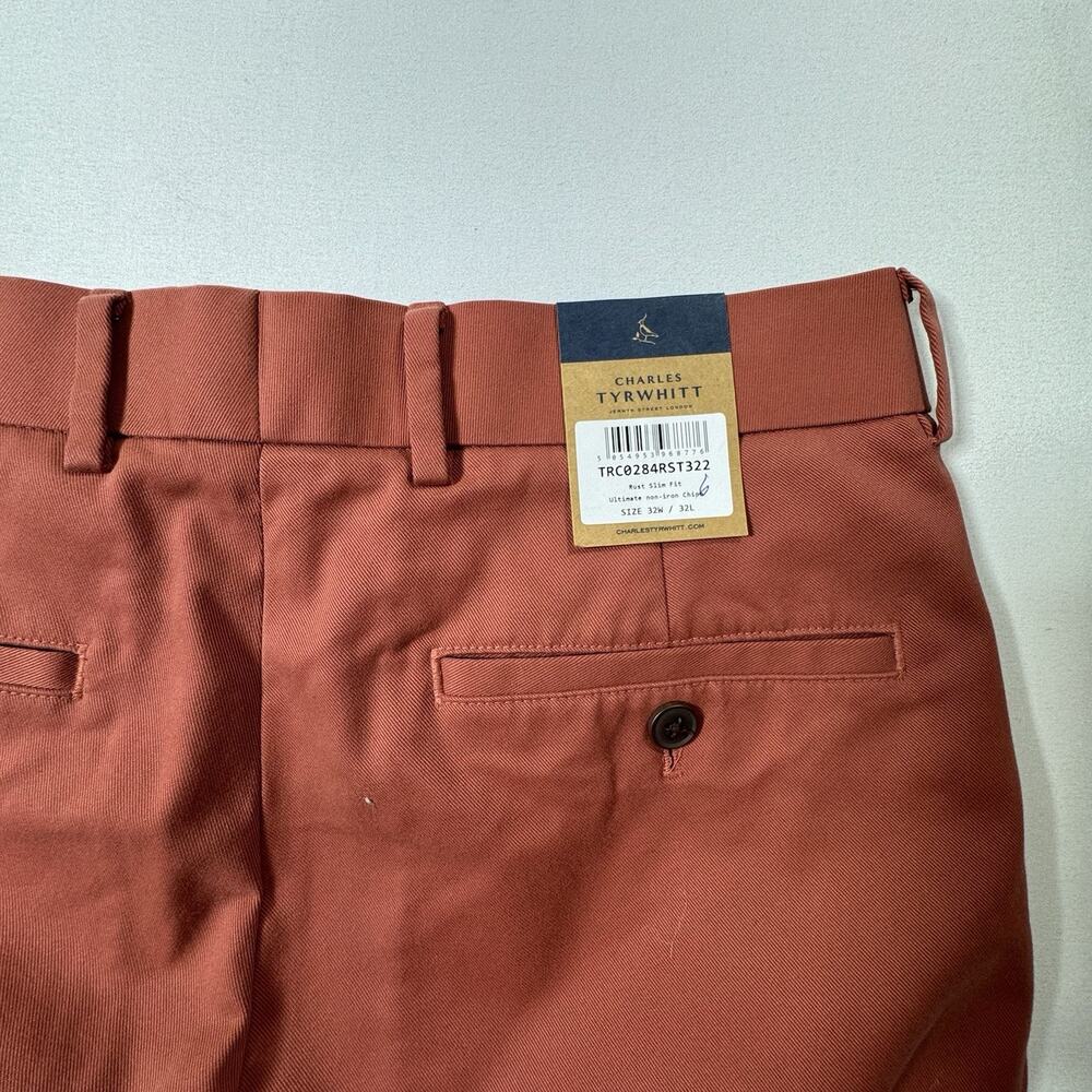 Charles Tyrwhitt Rust Chinos 32x32 Hemmed 29 Slim Fit Non Iron Pants NEW NWT - Picture 3 of 9